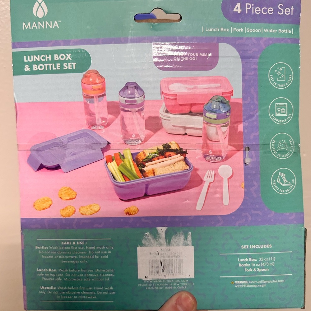 NIB Manna Lunch Box & Bottle Set in Purple and Green - Picture 4 of 4